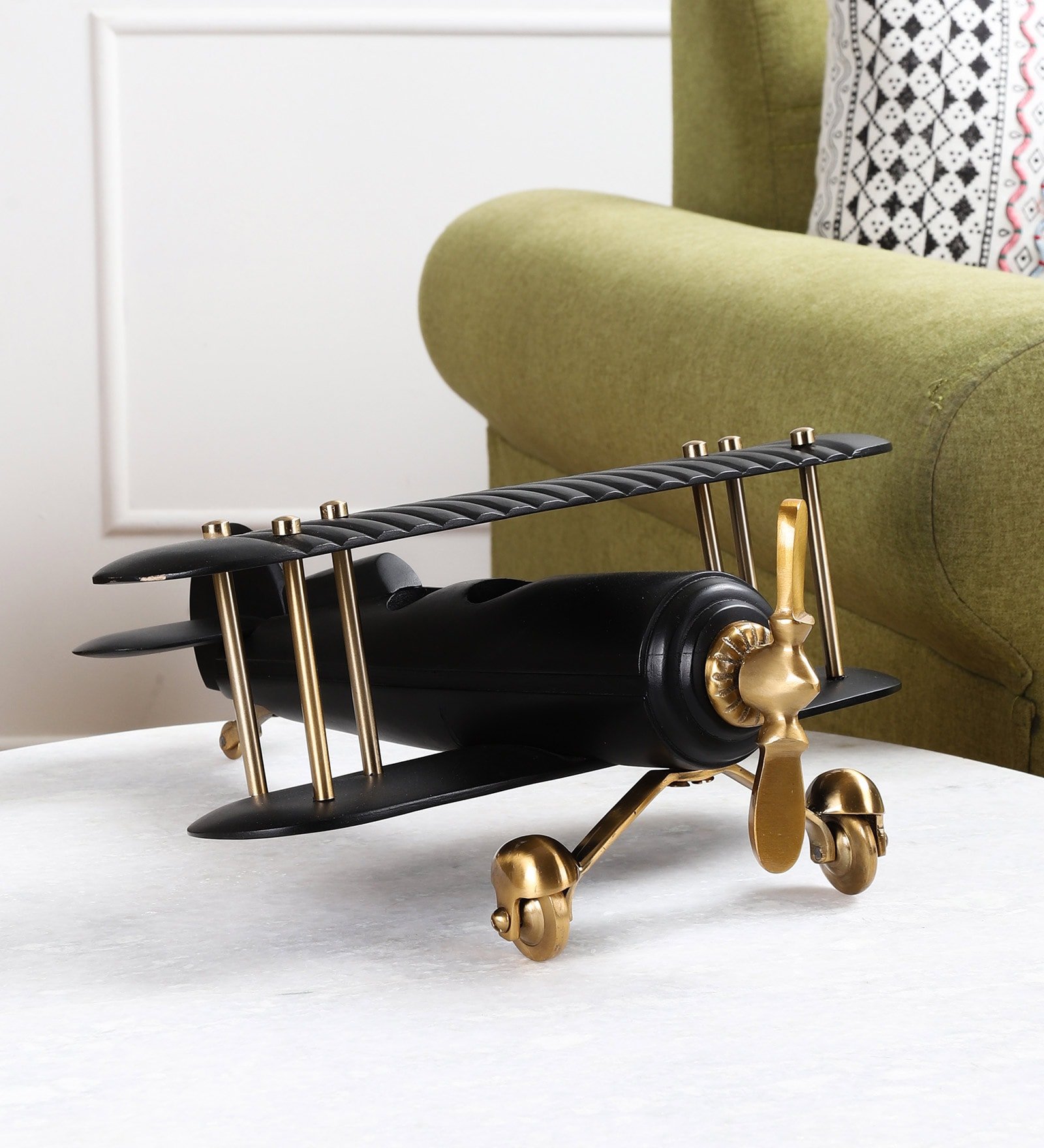 Vintage Airplacne Gold & Black Sheesham Wood Table Accent